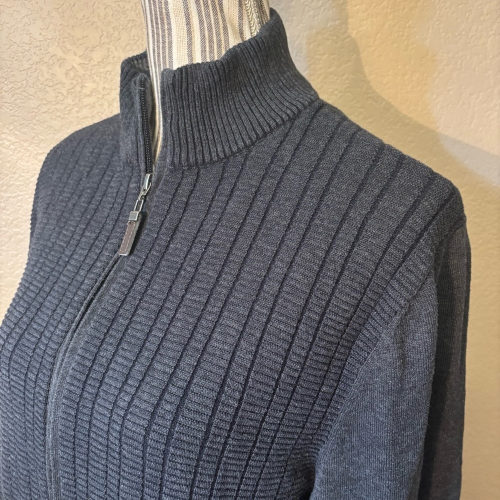 Tasso Elba Zip-Up Sweater XL Charcoal Grey Ribbed Full Zip Knit Cardigan Cotton - Picture 10 of 16